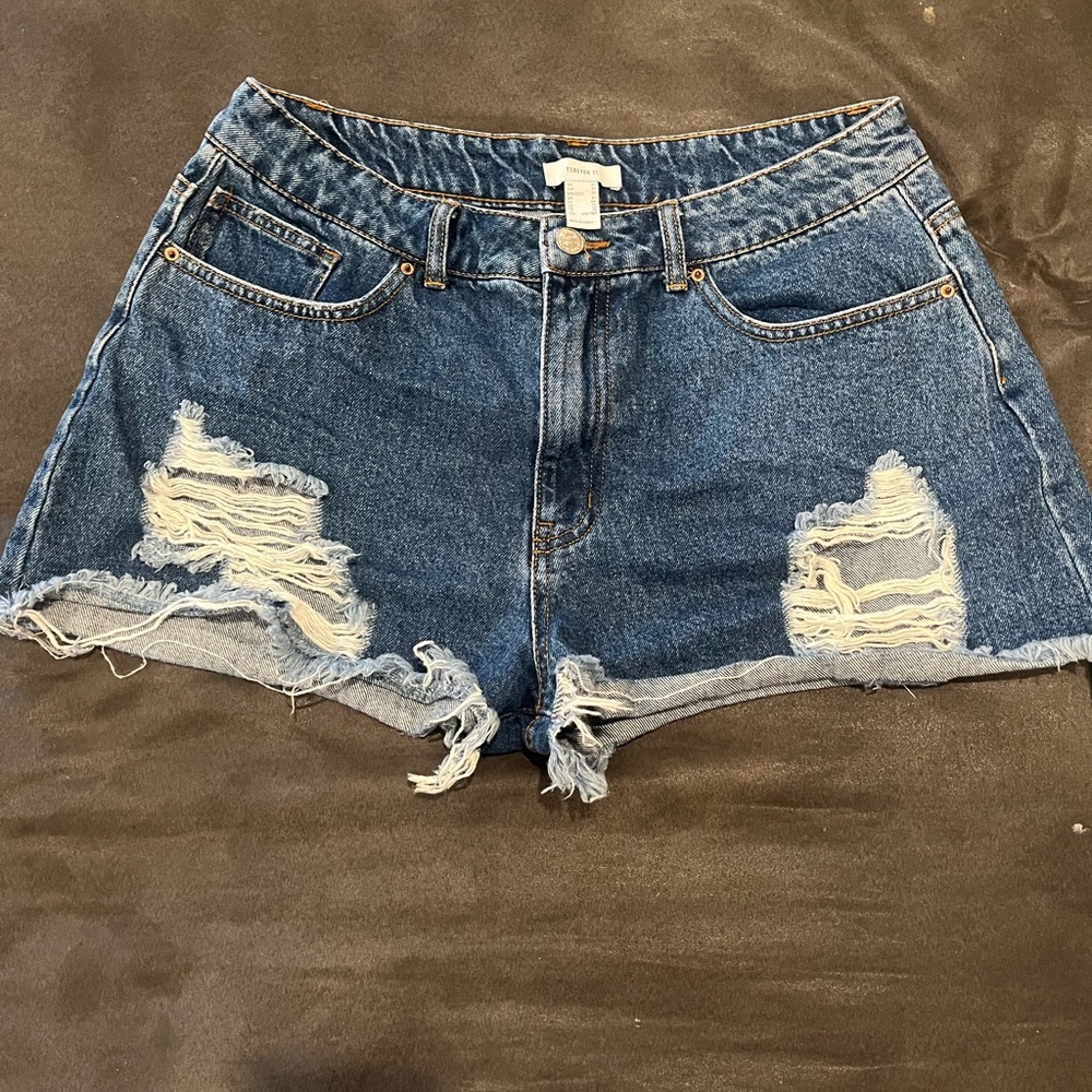 Forever 21 Distressed Blue Denim Shorts